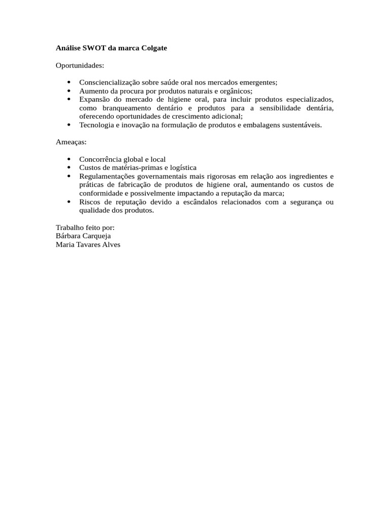 Análise SWOT da Colgate | PDF