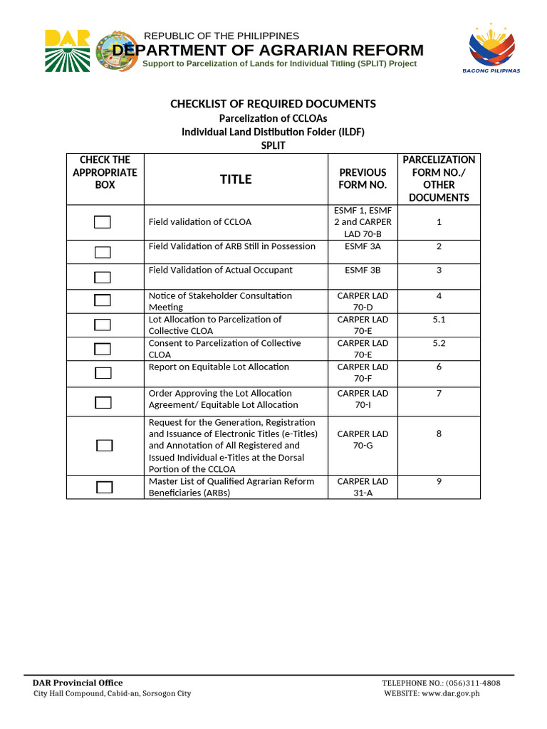 ILDF and CARPER LAD Document Checklist | PDF