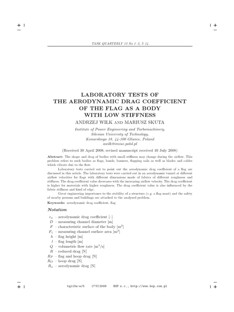 Aerodynamic Drag Coefficient of Flags | PDF | Drag (Physics) | Force