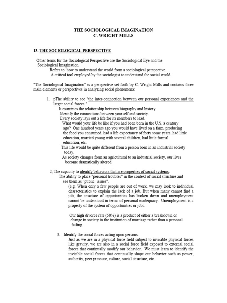 Sociological Imagination | PDF | Sociology | Society