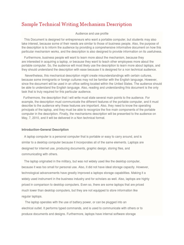 Mechanism description of a computer picture