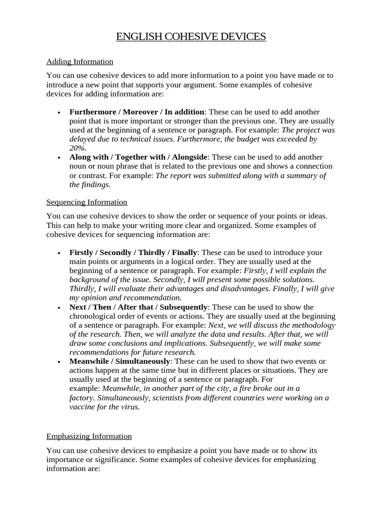 Effective English Cohesive Devices Guide | PDF | Argument | Verb