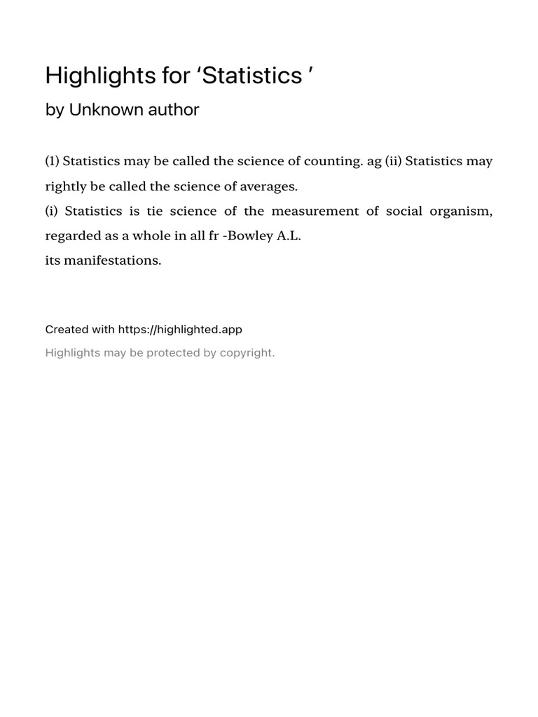 Highlights For Statistics | PDF