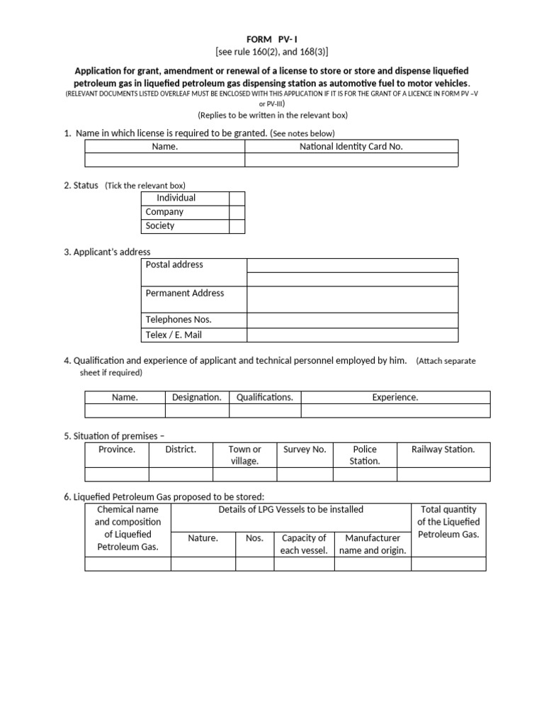 LPG License Application Form PV-I | PDF | Liquefied Petroleum Gas | License