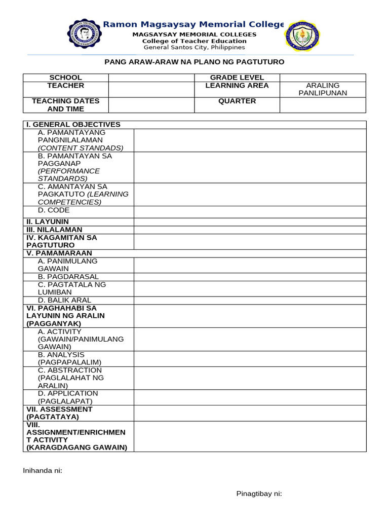 Teaching Plan for Araling Panlipunan | PDF