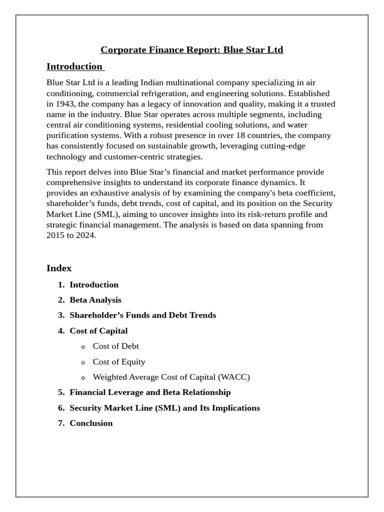 Corporate Finance Report | PDF | Cost Of Capital | Beta (Finance)