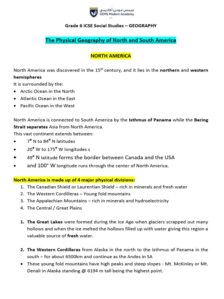 NA SA Notes | PDF | Andes | North America