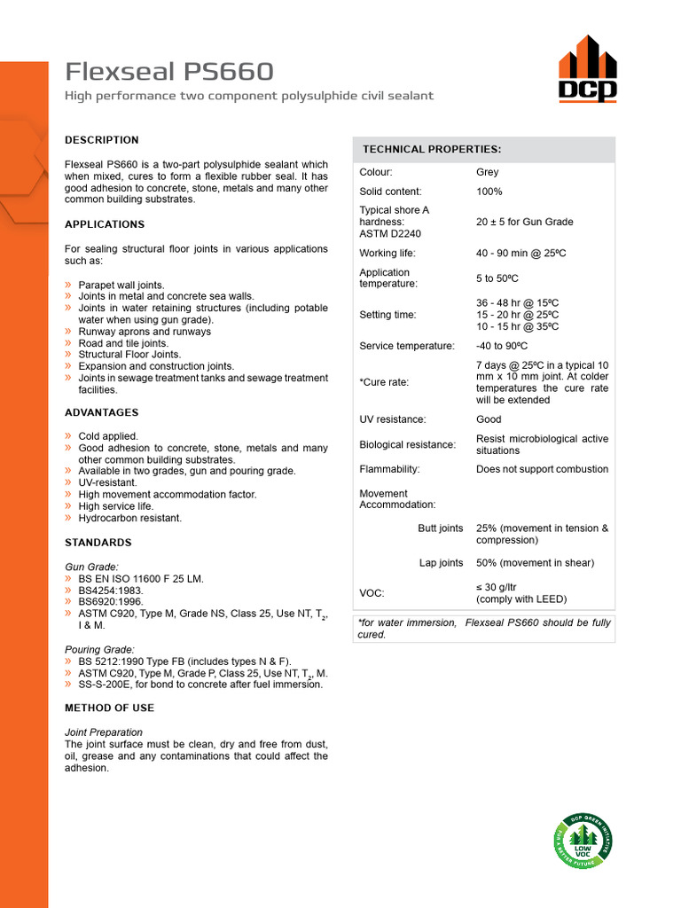 Flexseal PS660 Polysulphide Sealant Guide | PDF | Concrete | Chemical ...