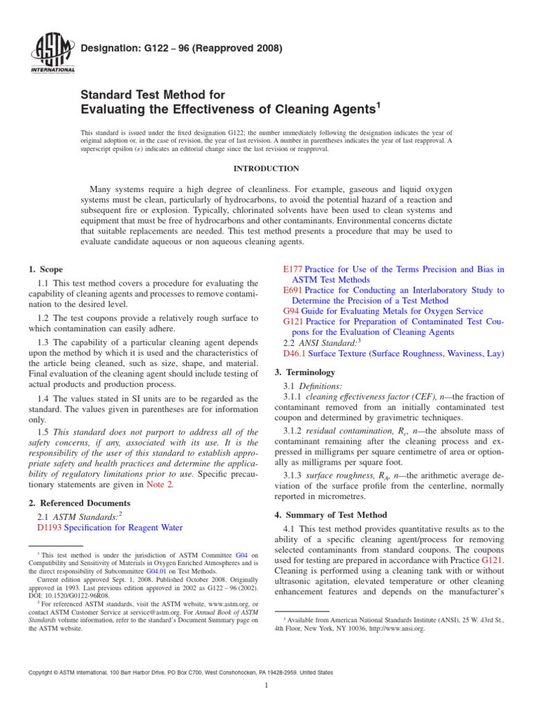 Cleaning Agents Effectiveness Test Method | PDF | Ultrasound | Physical ...