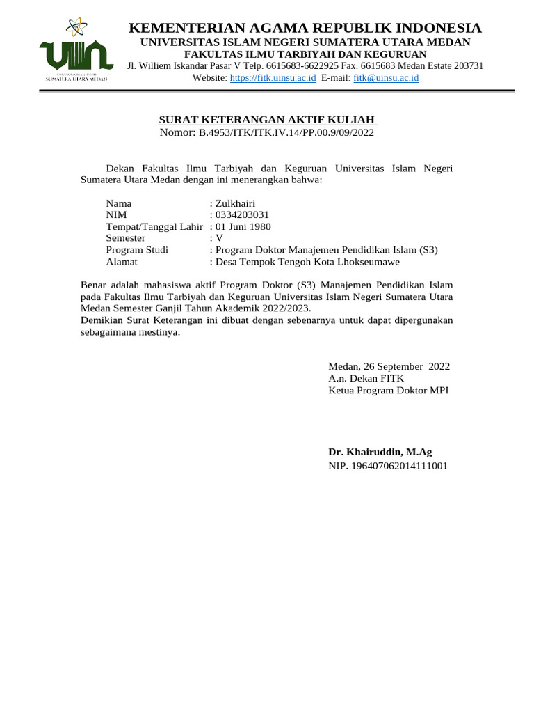 Contoh Surat Aktif Kuliah | PDF