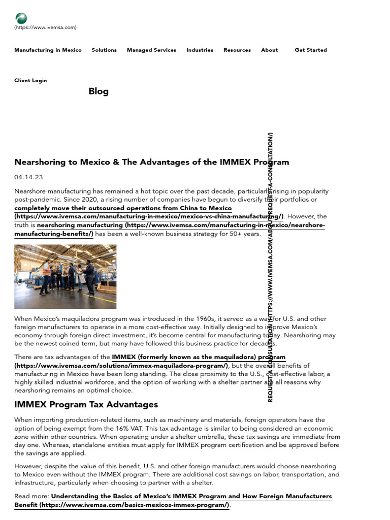 IMMEX Program: Nearshoring Benefits in Mexico | PDF | Labour Economics ...