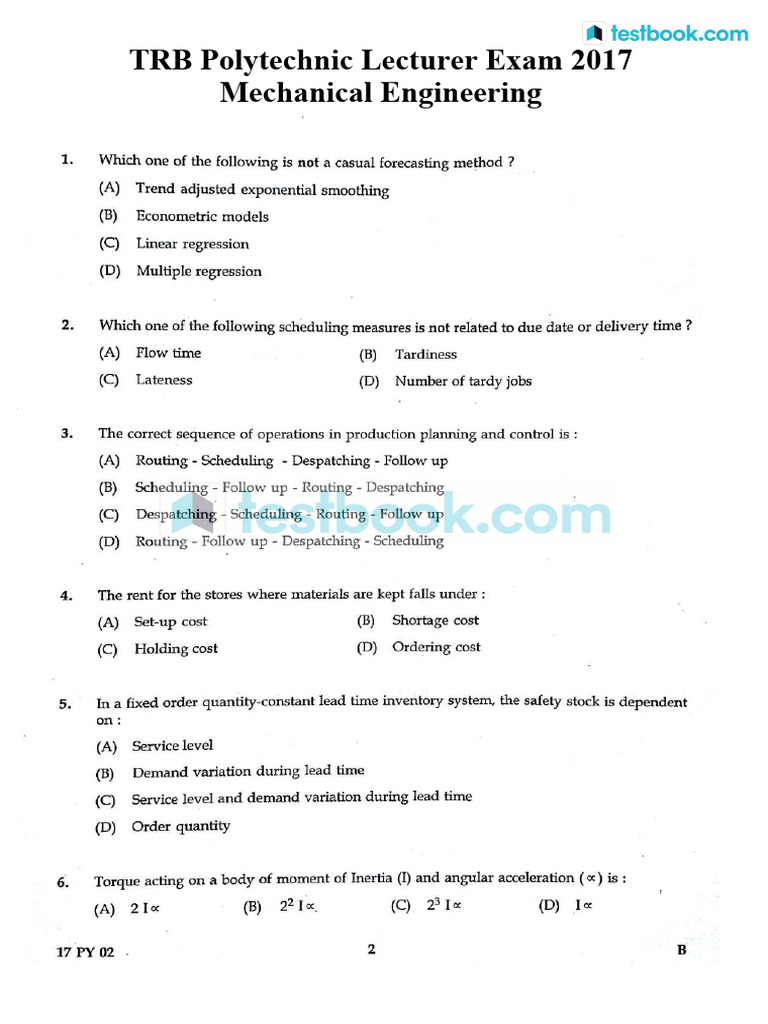 TRB Polytechnic Mech Lecturer Question Paper 2017 34c2c671 | PDF