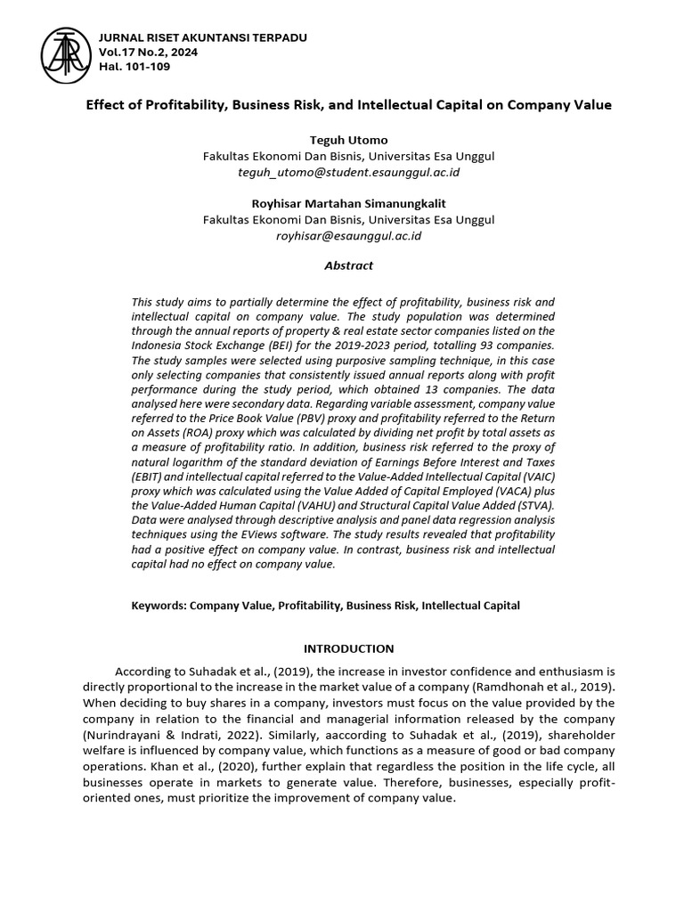 Profitability's Impact on Company Value | PDF | P Value | Risk