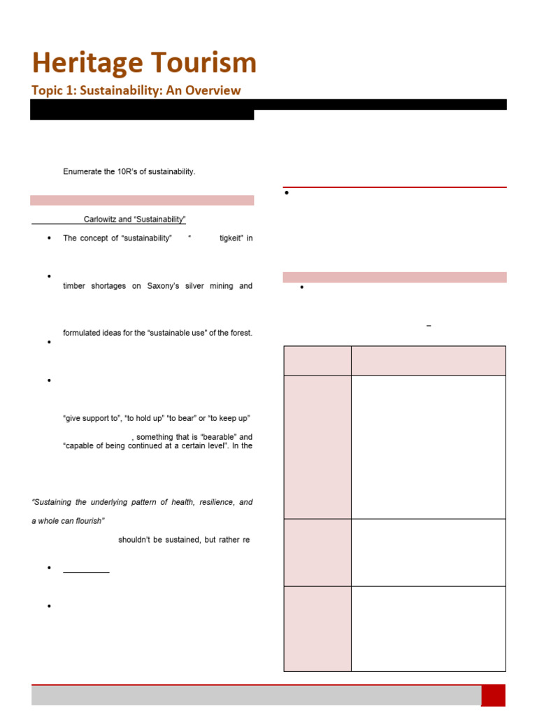 Overview of Sustainability in Tourism | PDF | Cultural Heritage ...