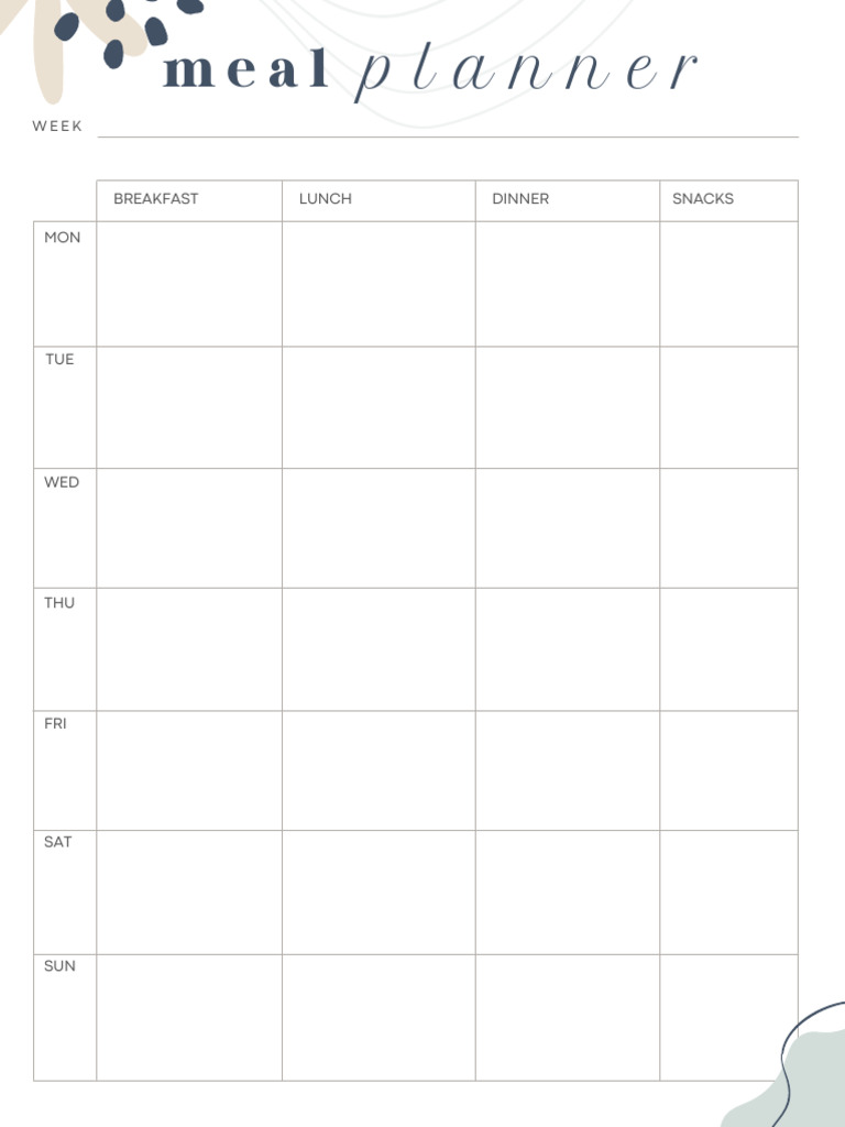 Simple and Minimal Printable Weekly Meal Planner | PDF