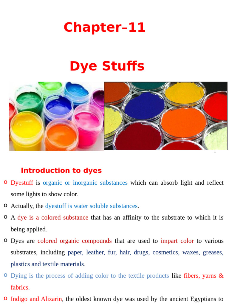 Overview of Dye Stuffs and Their Uses | PDF | Dye | Dyeing