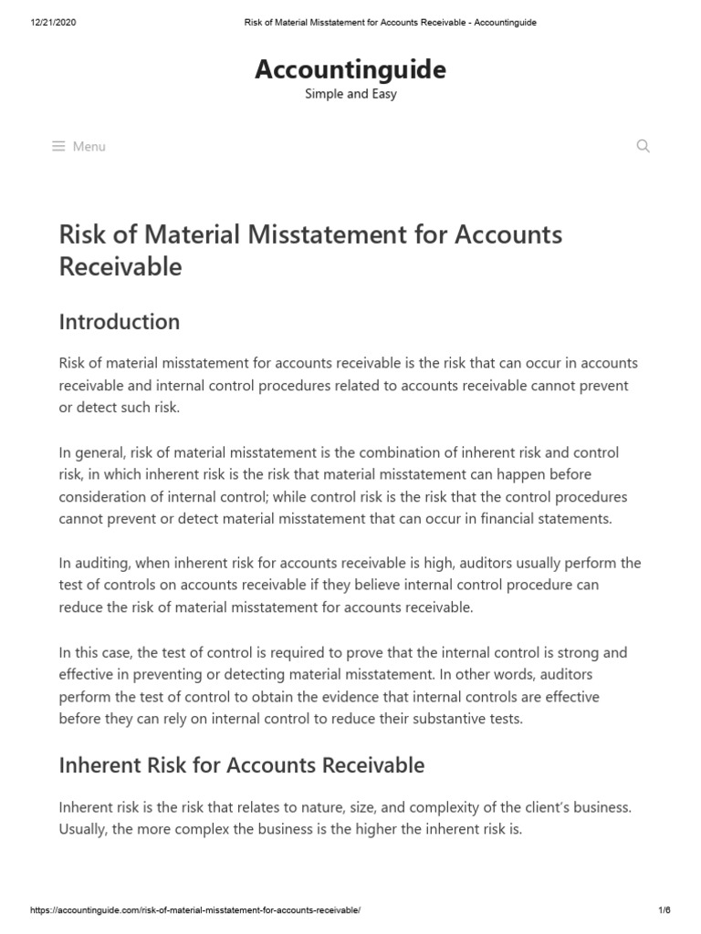 Accounts Receivable Misstatement Risks | PDF | Audit | Internal Control