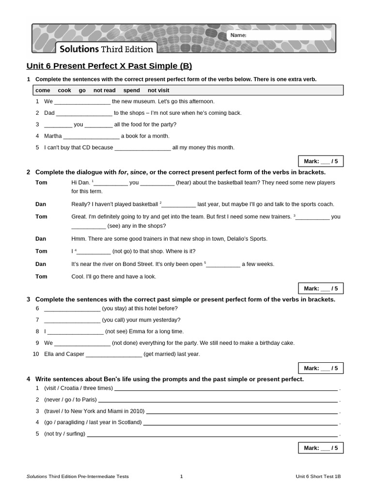 Present Perfect vs Past Simple Exercises | PDF | Languages | Foreign ...