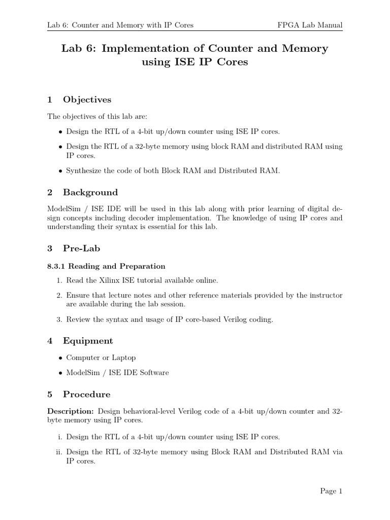FPGA Lab: Counter and Memory Design | PDF | Field Programmable Gate ...