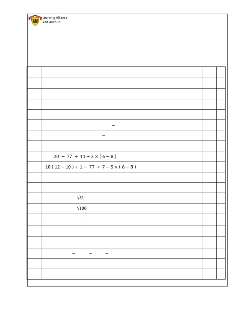 Worksheet 07 Maths With Answers - Part10 | PDF | Mathematics