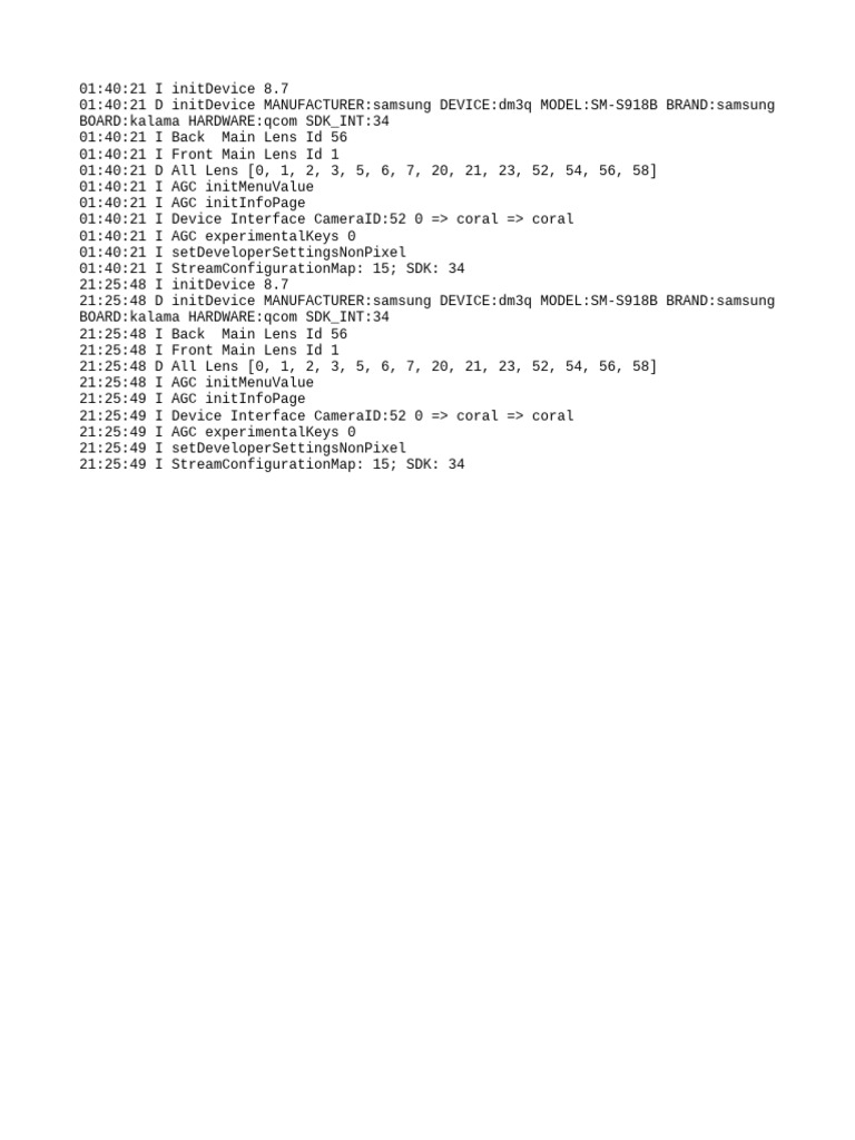 Samsung SM-S918B Camera Initialization Logs | PDF