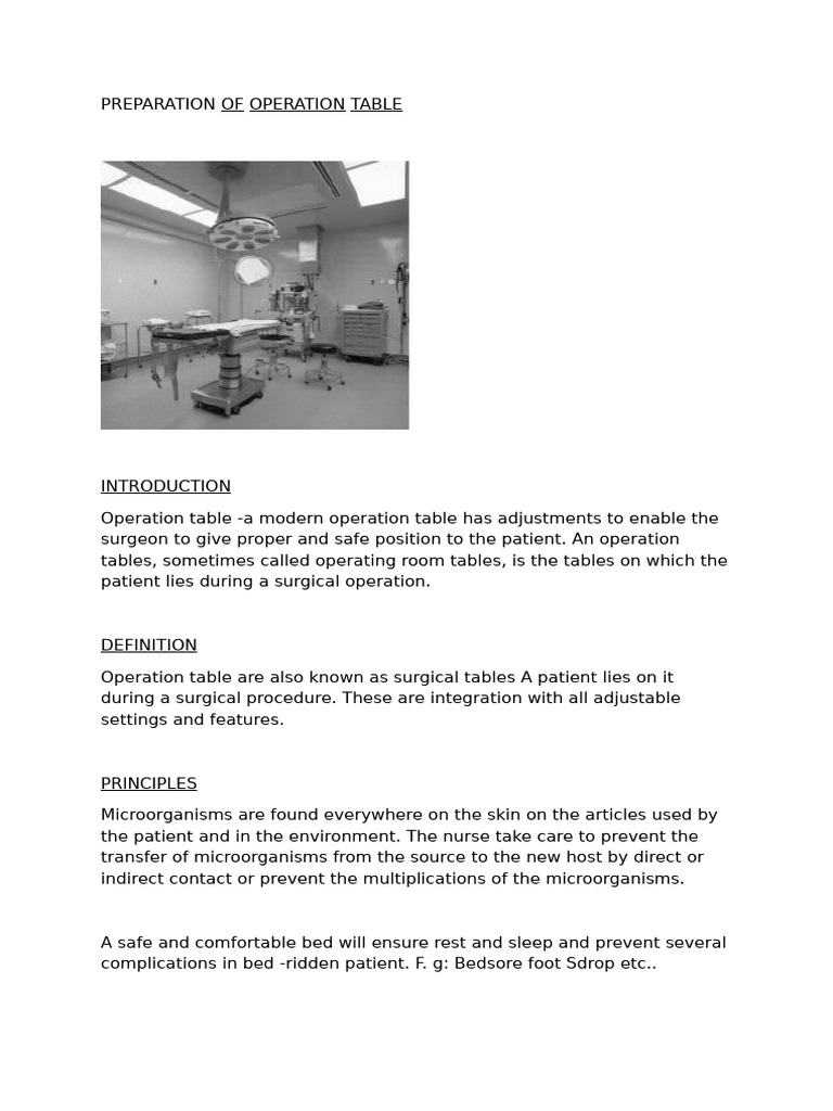 Preparation of Operation Table | PDF | Surgery | Medical Specialties
