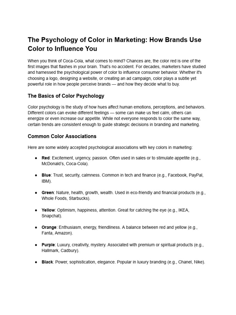 The Psychology of Color in Marketing | PDF | Color | Brand