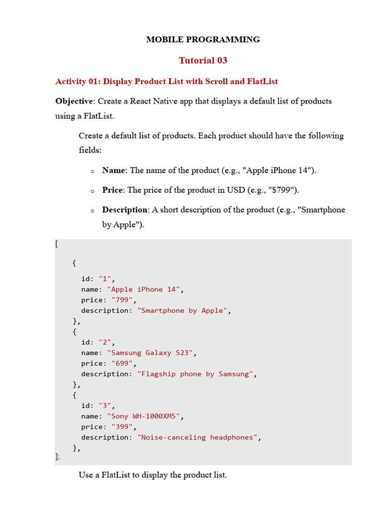 Tutorial03 Product List Exercises | PDF | Smartphone | Computer Keyboard