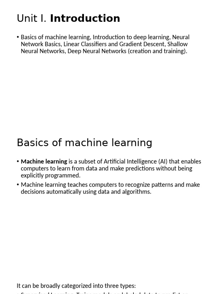Unit I | PDF | Deep Learning | Machine Learning