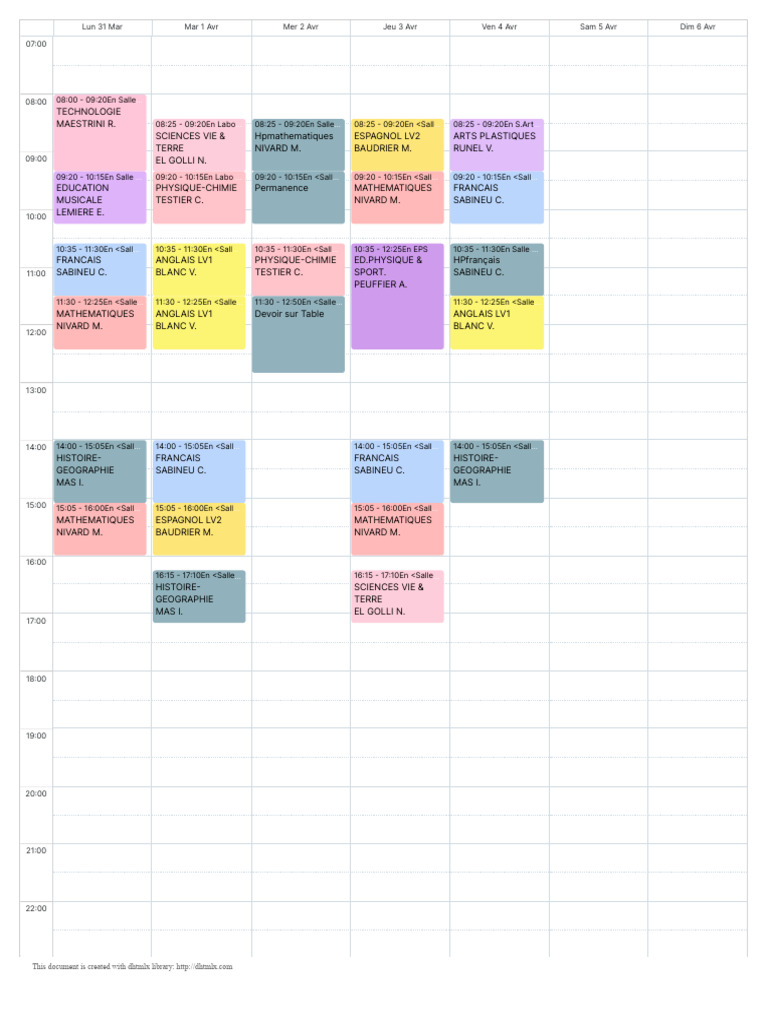 Emploi du temps des cours scolaires | PDF