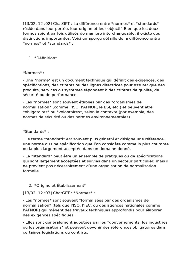 Différences entre normes et standards | PDF | Organisation ...