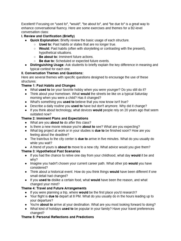 Exercises and Themes For A Conversation Class Abou.. | PDF | Psychology ...