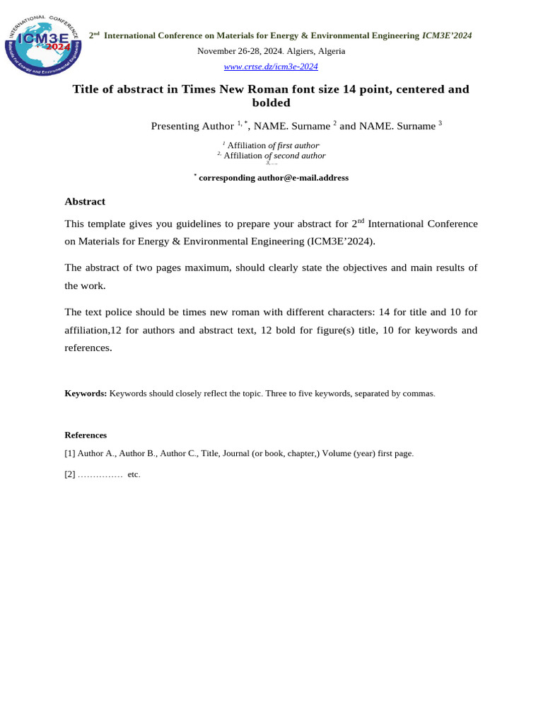 Abstract Template - Icm3e'2024 AM | PDF