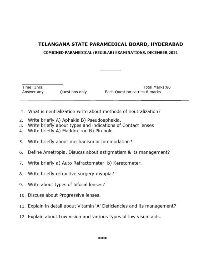 DOA Exam Paper: Optics & Refraction | PDF