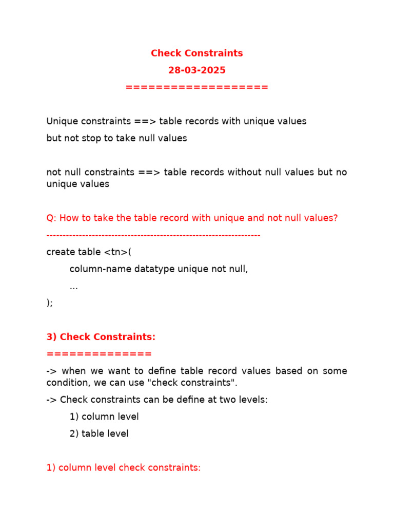 Check Constraints 28-03-2025 | PDF | Information Retrieval | Sql