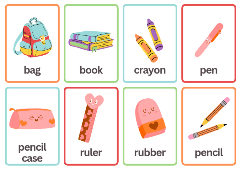 Things in School Simple Handdrawn Flashcard Sheets | PDF