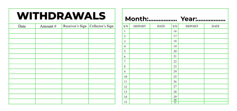 Monthly Withdrawal Record Template | PDF