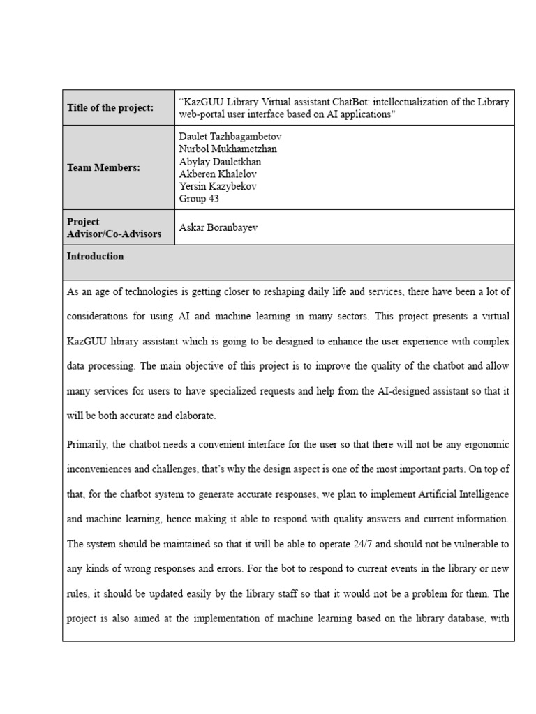 KazGUU Library AI ChatBot Project | PDF | Agile Software Development ...