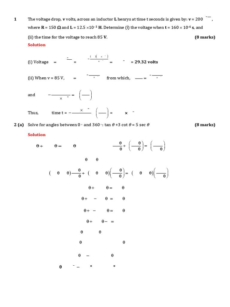 Inductor Voltage and Trigonometric Solutions | PDF | Electrical ...