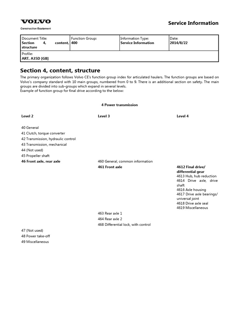 Volvo A35D Articulated Hauler Service Guide | PDF | Axle | Turbine