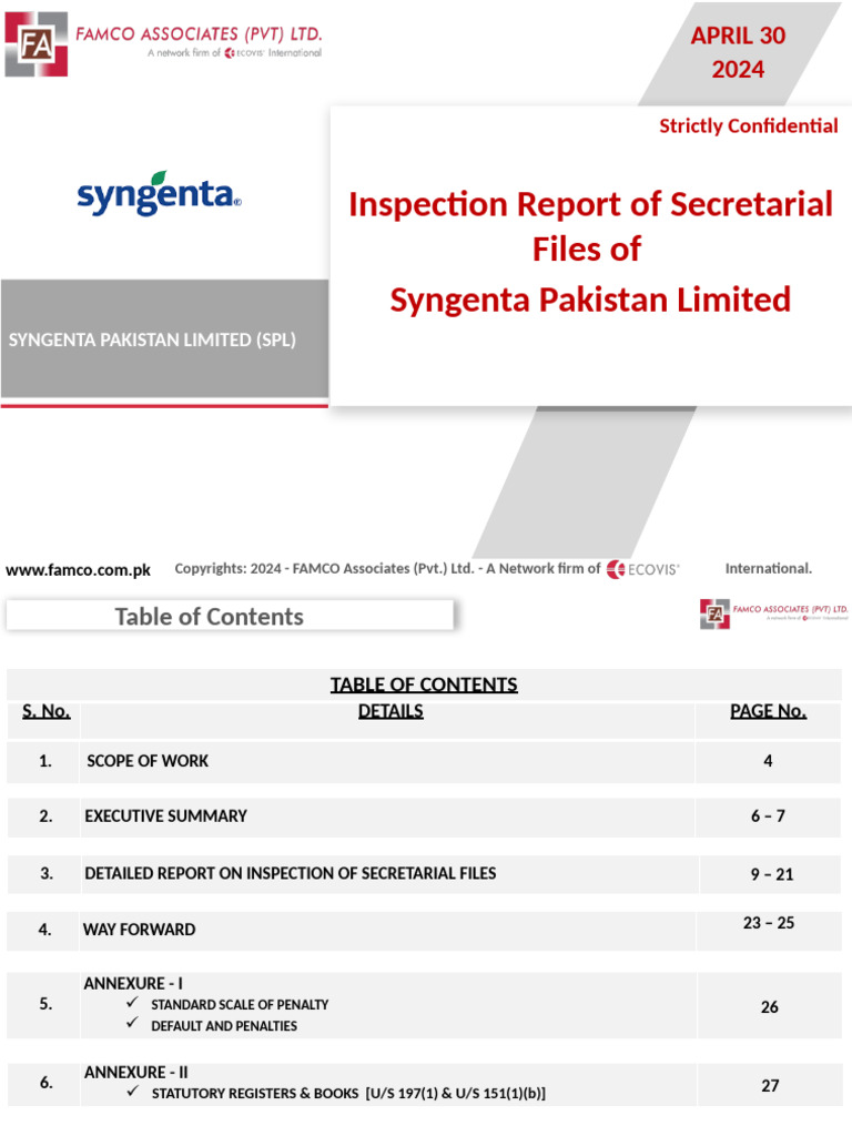 Syngenta Pakistan Secretarial Inspection Report | PDF | Audit ...