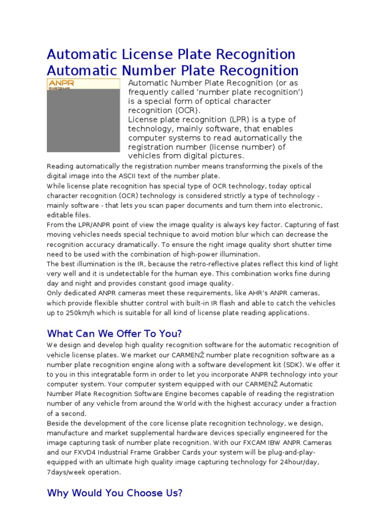 Advanced License Plate Recognition Tech | PDF | Optical Character ...