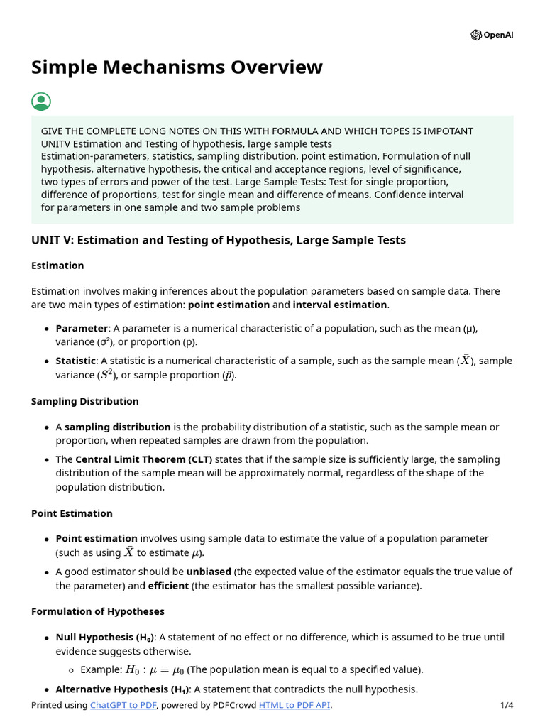 Large Sample Estimation & Hypothesis Testing | PDF | Type I And Type Ii ...