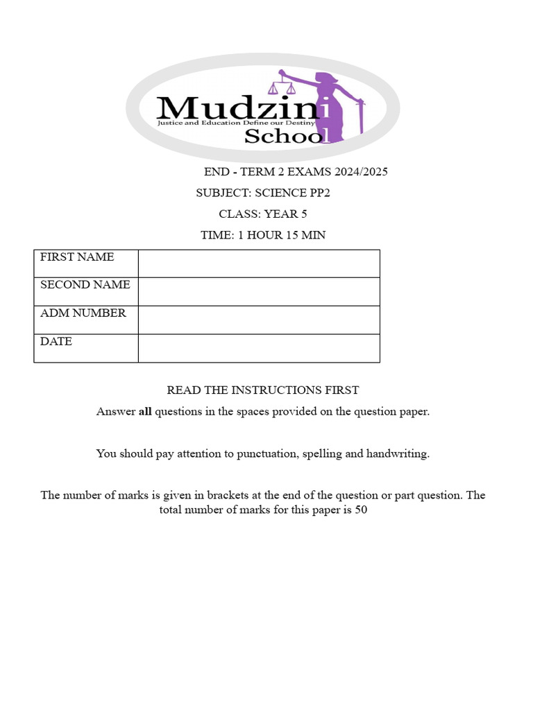 PP2 Year 5 Science Exam Term 2 2025 | PDF | Flowers | Petal