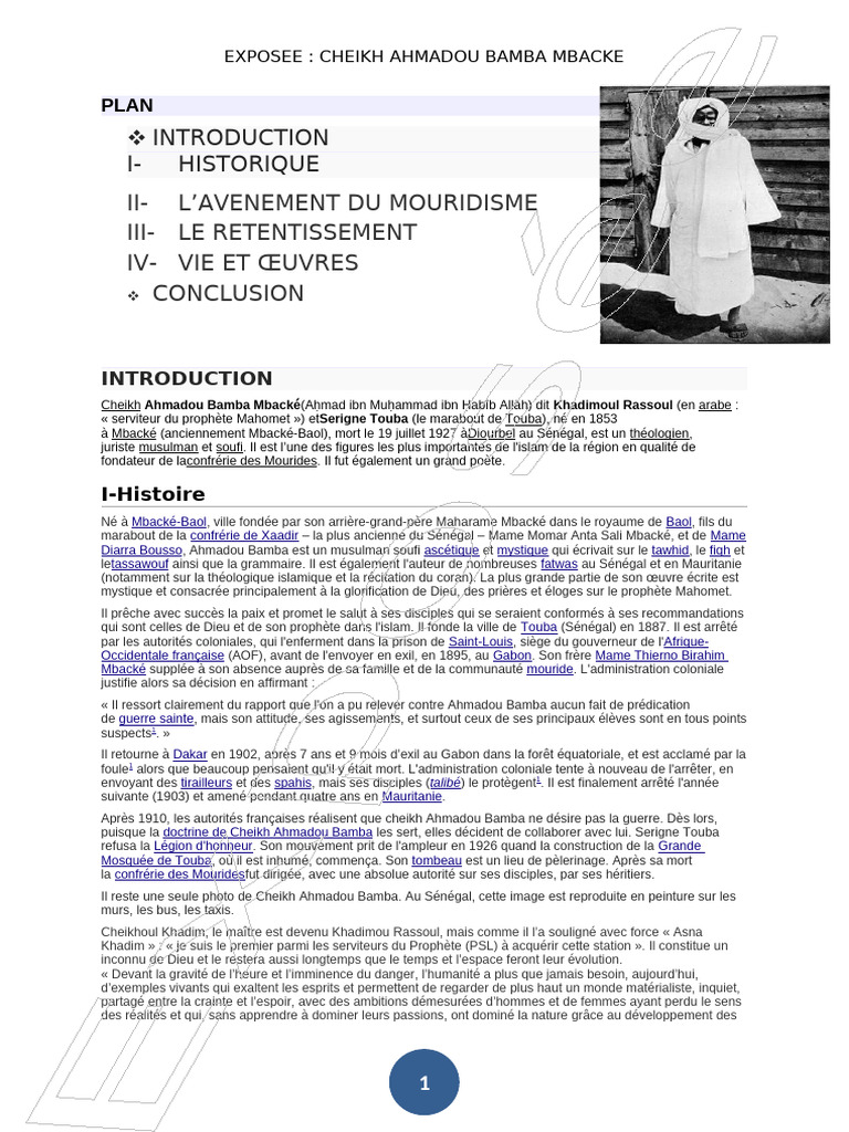 Cheikh Ahmadou Bamba : Histoire et Héritage | PDF