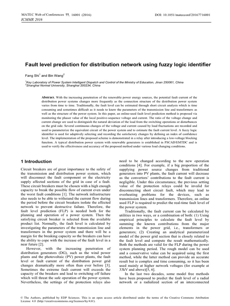 Fuzzy Logic for Fault Level Prediction | PDF | Electrical Grid ...