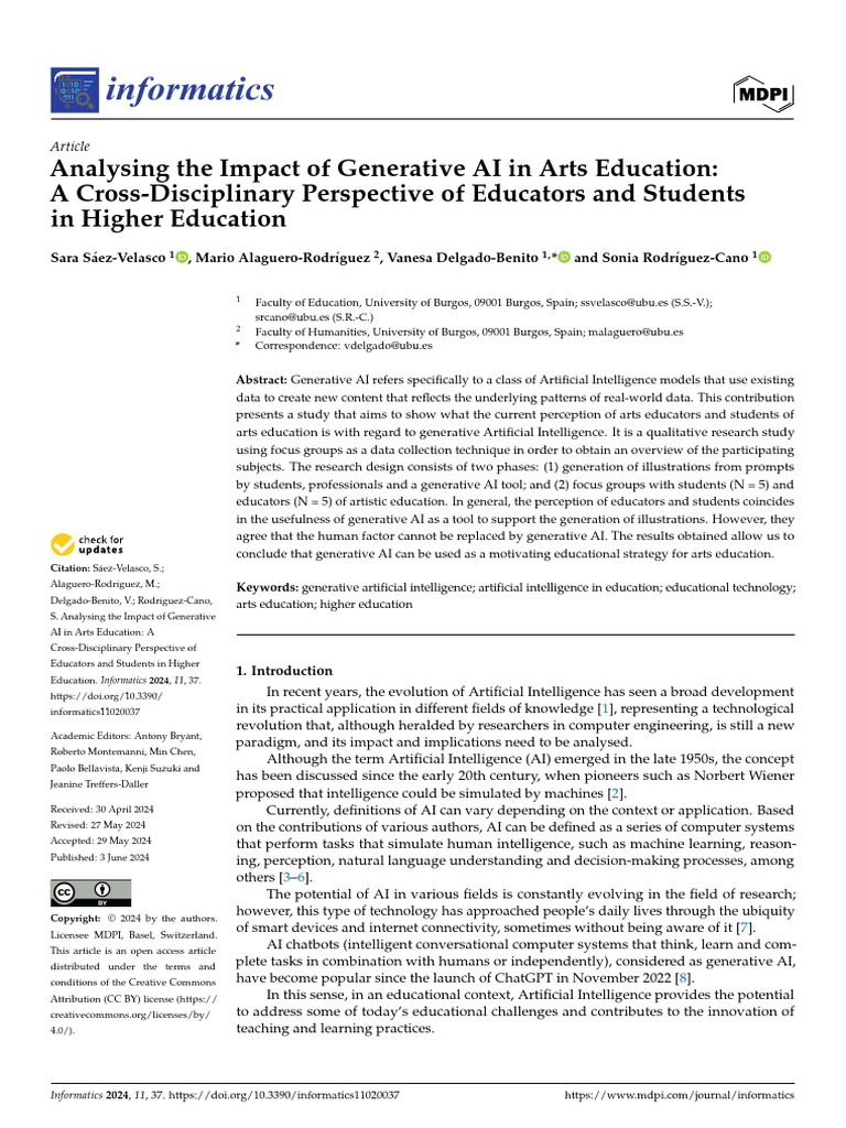 Analysing The Impact of Generative AI in Arts Education | PDF ...