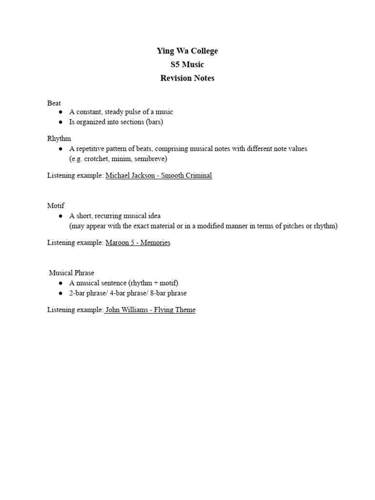 S5 MUS - Exam Revision Notes | PDF