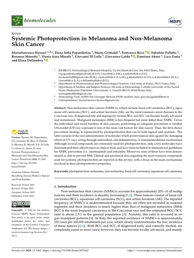 Biomolecules 13 01067 | PDF | Skin Cancer | Cell Membrane