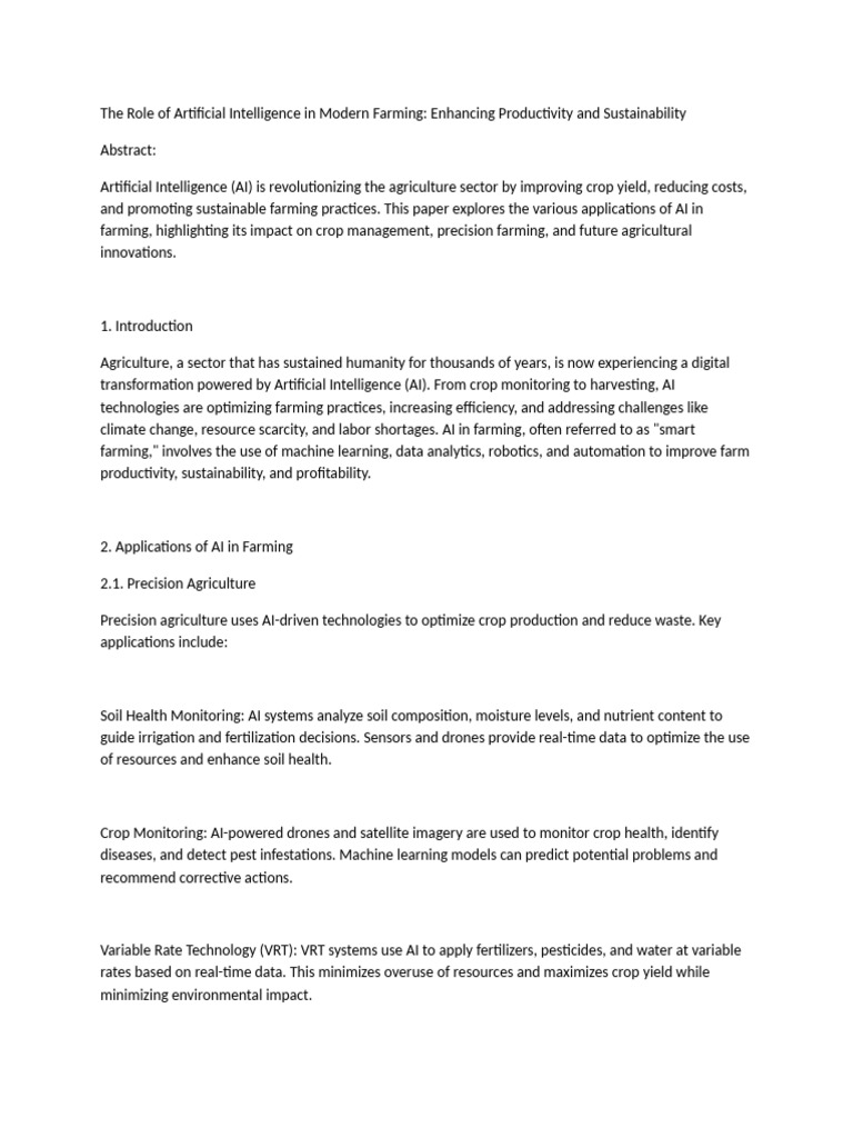 AI Innovations in Modern Farming | PDF | Agriculture | Artificial ...